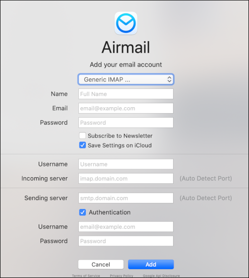 Airmail - Configure account